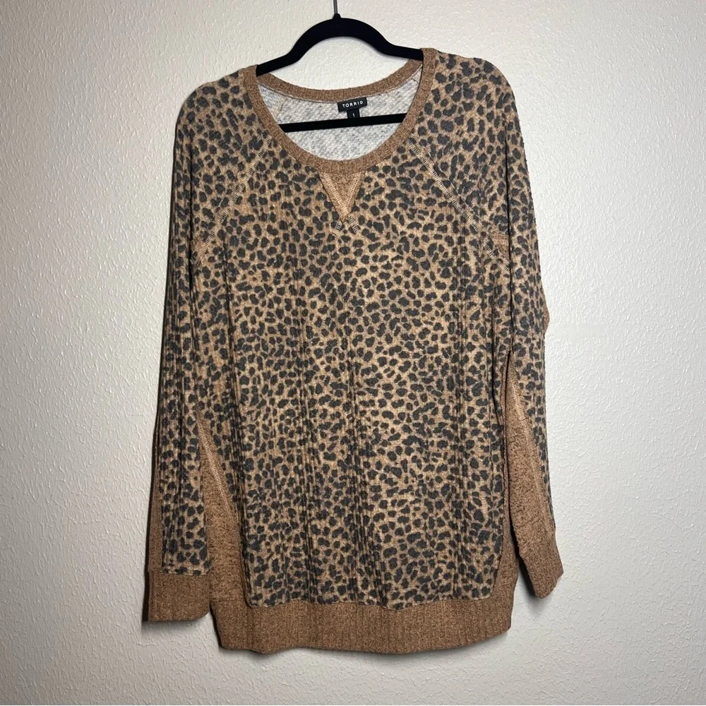 TORRID Top Womens Size 1X Cheetah Print Soft Brush Waffle Knit Shirt Animal - Picture 13 of 13